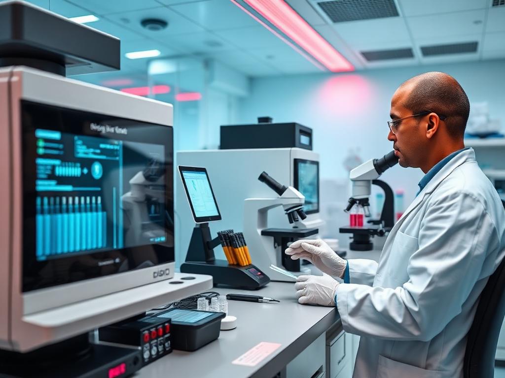 Laboratório de análises clínicas com tecnologia automatizada